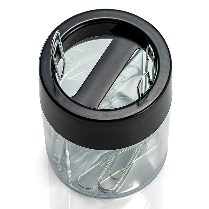 Officemate Magnetic Clip Dispenser, Large/Round, 200 Clip Capacity, Black/Smoke (93692)