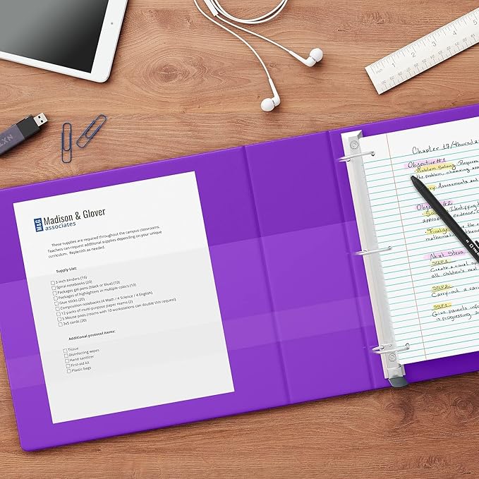 Staples Heavy-Duty 1-Inch D-Ring View Binder, Reinforced Spine, Holds Up to 275 Sheets, Purple, for Office & School