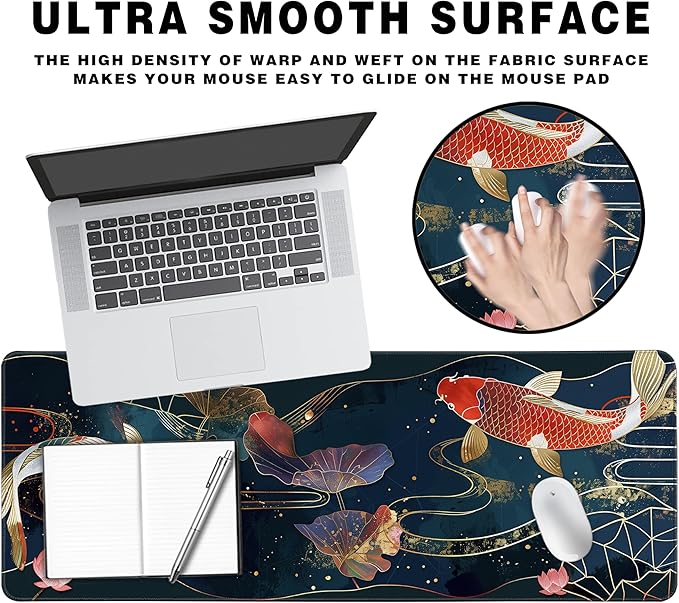 Long Gaming Mouse Pad Extended Anime Large Desk Pad with Non-Slip Base Full Keyboard Mat with Stitched Edges for Gaming and Office 31.5 x 11.8 inches (koi)