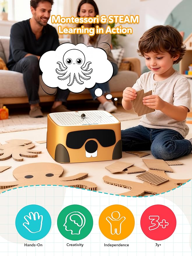 Cardboard Cutter for Kids, Safe DIY Cardboard Construction Tool Kit, Educational Craft Toy for 4+ Boys and Girls, for Creativity Projects 3D Models