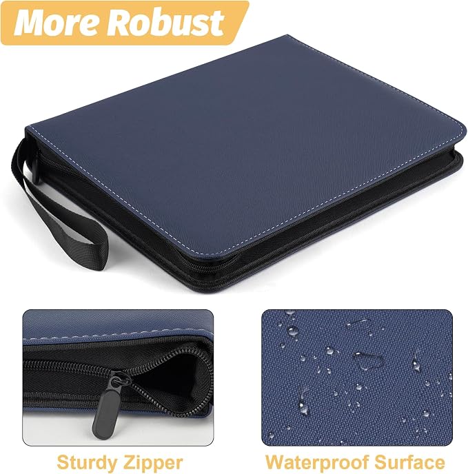 GERMUN 3 Ring 9 Pocket Zipper Card Binder, 720 Double Sided Standard PU Trading Card Album Folder for TCG & Sports Cards, Not Fit Top Loaders (DARK BLUE)