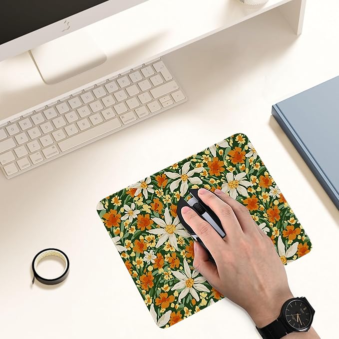Premium Stitched Mouse Pad 10.2 x 8.3 in | Smooth, Washable Desk Mat with Non-Slip Base | Personalized Cute MousePads for Gaming,Work,Laptop, Computer, Office, Home (Sunny Daisy Patch)