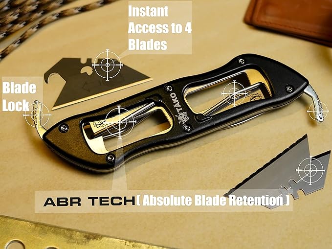 TĀKO X4- Retractable Utility Knife, Instant Access to 3 Extra Blades, Box Cutter, Quick Change, Lightweight, Pocket Knife