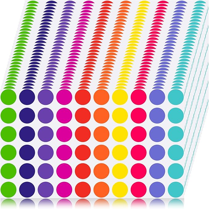 Hoewina 3/4" Colored Dot Stickers, 3000 PCS Label Sticker Round Color Coding Labels, 10 Color Circle Dots Labels Circle Stickers for Office,Classroom,Family