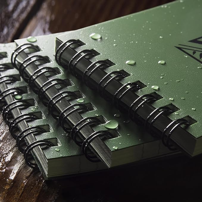 Rite in the Rain Weatherproof Top Spiral Notebook, 3" x 5", Green Cover, Universal Pattern, 3 Pack (No. 935-3X)