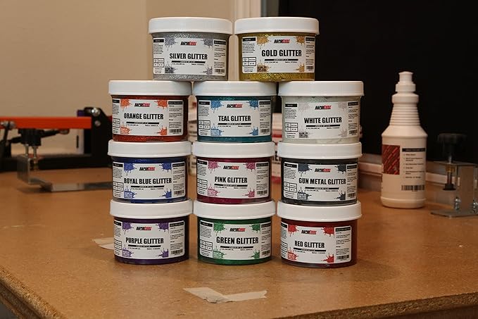 Rapid Cure® White Glitter Screen Printing Ink (8 oz.) - Silk Screen Ink for Fabric and Textiles, Non Phthalate Formula for Shirt Printing - Perfect Addition to Your Screen Printing Kit
