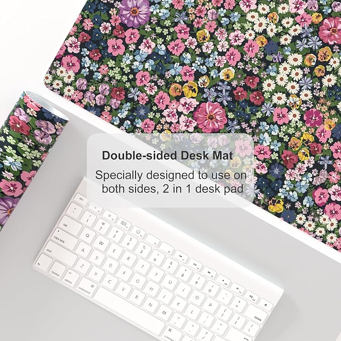 Colorful Star Large Mouse Pad, Floral Desk Mat Office Supplies, Waterproof Faux Leather Big Gaming Mousepad for Women Girls, Blooming Flowers Desk Pad Home Office Décor Accessories 23.6" x 13.8"