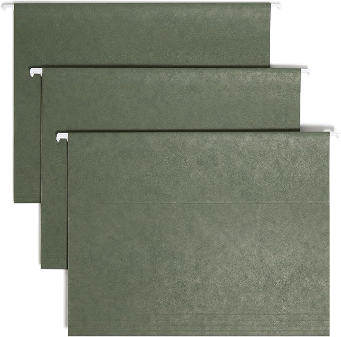 Smead Hanging File Folder, 1/5-Cut Adjustable Tab, Letter Size, Standard Green, Hanging Folders for Filing Cabinets, File Organizer Folder, 25 Count