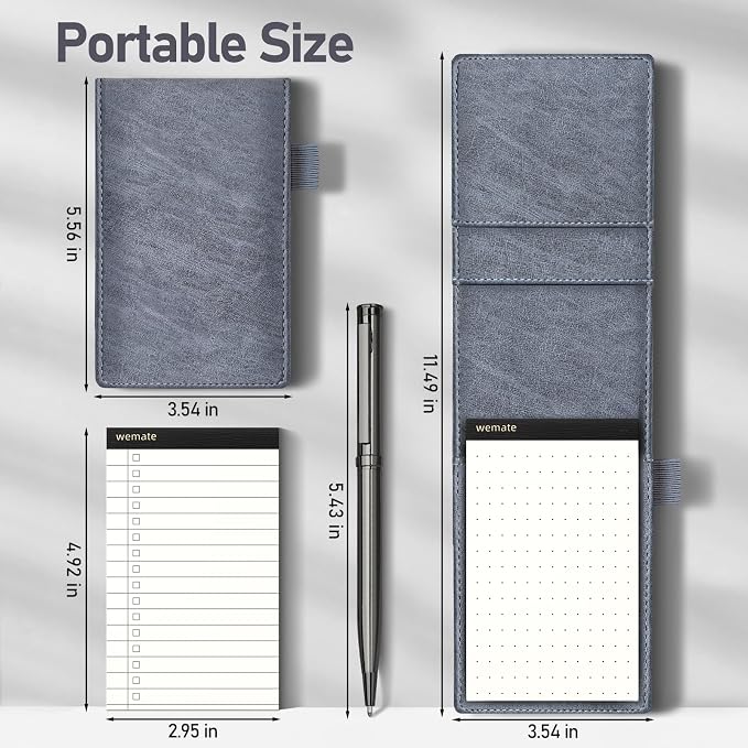 WEMATE 10 Pieces Small Notepad Holder Set Pocket Notebook 3 x 5 Inch (Grey) | Included Mini Pocket Notepad Holder Set with 8 Memo Book Refills and Metal Pen for Meetings, Daily Records