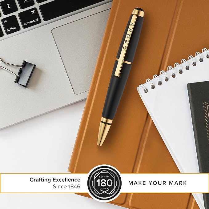 Cross Edge Matte Black Selectip Rollerball Pen, Medium Point, Black Ink | Elegant Accessory for Smooth Writing, Capless Slide-Open and Snap-Shut Design, Ergonomic Shape, Comfortable Grip, Gift-Ready