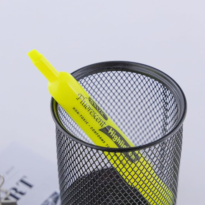 BAZIC PRODUCTS Yellow Highlighters, Chisel Tip, 3 Count, 144-Case | Quick-dry, Yellow fluorescent desk-style highlighters, wide barrel, non-toxic ink, ASTM D-4236, odorless