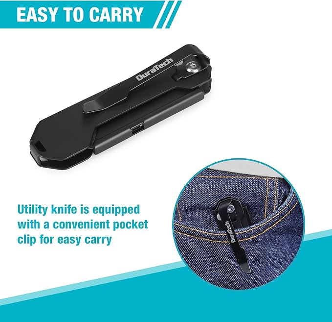 DURATECH 2-Pack Folding Utility Knife, Mini Box Cutter with Safety Axis Lock, Belt Clip, Quick-change Blade Mechanism, Full Stainless Steel Body and SK5 Sharp Blade, EDC Pocket Knife Gifts for Men