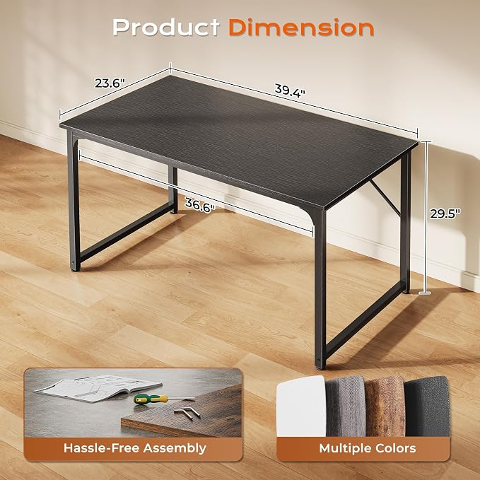 40 X 24 Inch Computer Desk with Deeper Desktop, Gaming Office Writing Work Desk for Home Office, Study, Bedroom, Work from Home Desk, Metal Frame, Black