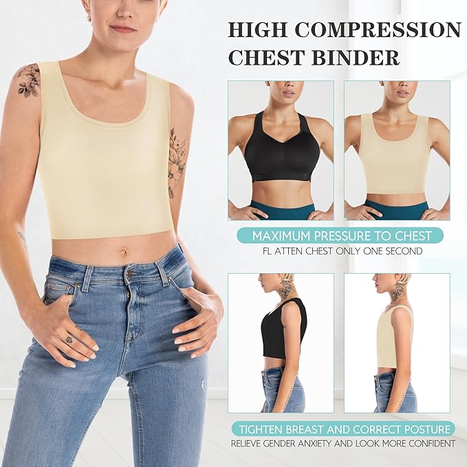 LODAY Women Transgender Tomboy FTM Elastic Chest Binder Bra Pullover Tank Top