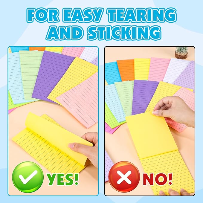 54 Pads Lined Sticky Notes, 18 Colors 4in x 6in Self Stick Note Pads, Strong Adhesive Sticky Note with Lines, Large Sticky Notes for School, Home, Office, 24 Sheets/Pad