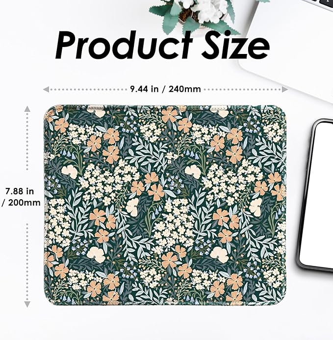 Mouse Pad with Stitched Edges - Cute Floral Mousepad Set for Women, 9.25 x 7.75 inch Washable Desk Pad, Non-Slip Rubber Base, Office Home Laptop Accessories - Vintage Garden-2 Pack