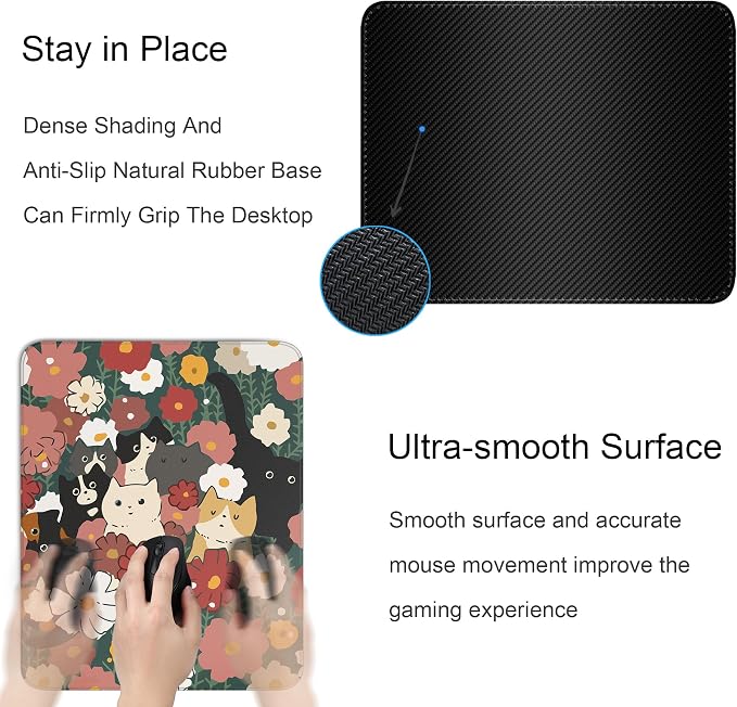 Cute Colorful Cats Square Mouse Pad,Anime Cat Mouse Pads for Wireless Mouse Desk Accessories,10"X8" Travel Mousepad with Non-Slip Rubber Base, Stitched Edge Mouse Pads for Desk,Computers,Laptop,Office