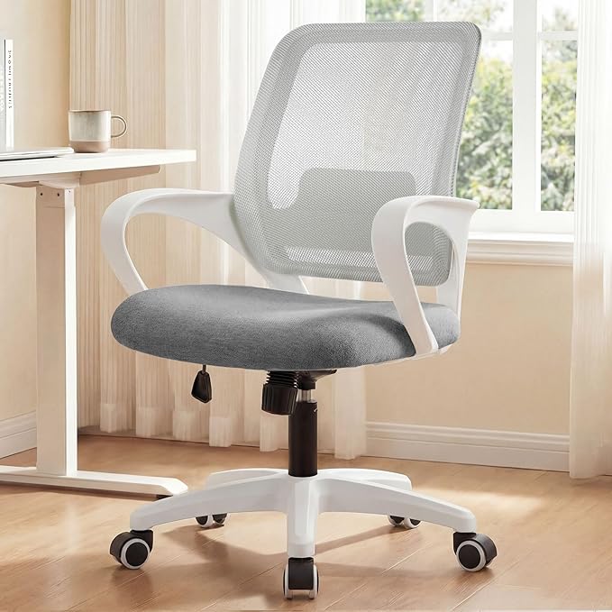 NEO Chair Office Desk Ergonomic Mesh Computer Chair with Lumbar Support Adjustable Height Swivel Rolling Wheels Comfy Mid Back Task Chair for Home Bedroom Vanity Study (Grey)