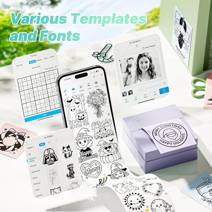 Mini Sticker Printer, PM290 Sticker Maker Machine with 3 Roll Paper | Good Quality, Portable, Smart AI APP, Mini Printer for Study, Gifts for Girls Boys, Back to School Supplies for Teachers