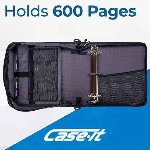 Case-it School Zipper Binder | 3-Inch O-Rings | 600-Sheet | D-146 Mountains | Mighty Zip Tab, 5-Subject Expanding File Folder, Multiple Pockets, Storage Organizer, Shoulder Strap, Office