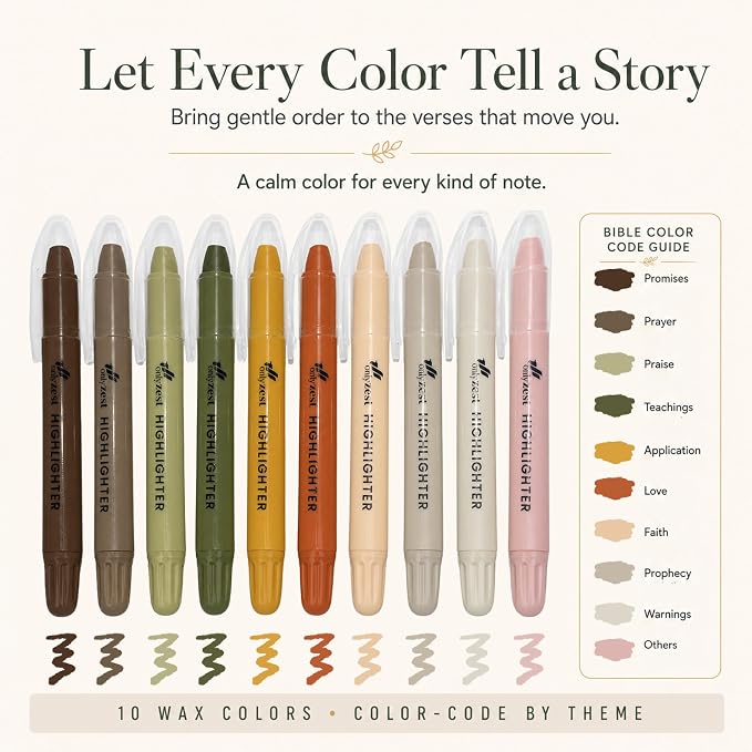 10 Pack Bible Safe Highlighters - Earthy Color, Wax Highlighters | No Bleed, Scripture Markers for Journaling, Study Accessories and School Supplies