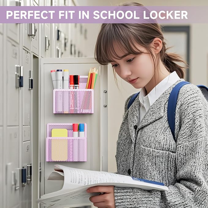 Marbrasse Magnetic Dry Erase Marker Holder, Mesh Pen Holder for Whiteboard，Magnet Pencil Organizer Storage for Refrigerator Locker Accessories Organizer for Home, School and Office(Purple)