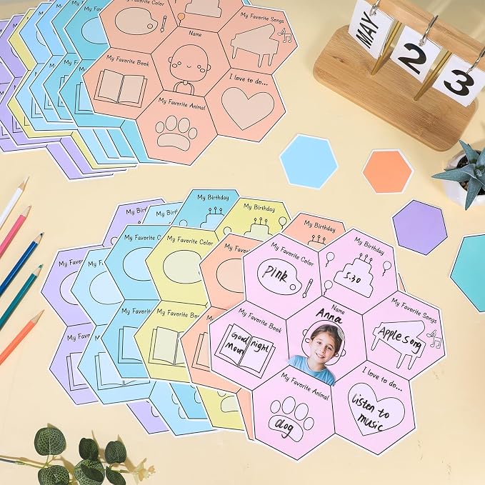 Hexagon Pieces Bulletin Board Set Pieces of Us Classroom Bulletin Board Decorations All About Me Cutouts Classroom Decorations for Back to School Office Home Chalkboard Decor Wall Door