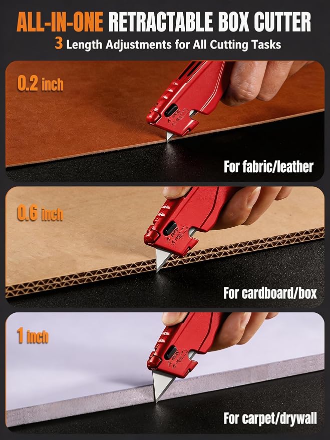 VOTREK® Box Cutter Retractable| Metal Utility Knife【Built-in Storage】Tool-Free Quick Blade Change| Extra 10 SK5 Blades| Heavy Duty Razor Knife for Cardboard & Paper Cutter| Paper Craft Tools