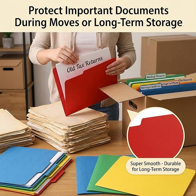 Packs Red File Folder,1/3-Cut Tabs,Paper File Folders Letter Size,8.5x11 Manilla File Folders for Office Filing,School Projects and Home,Organizer Documents