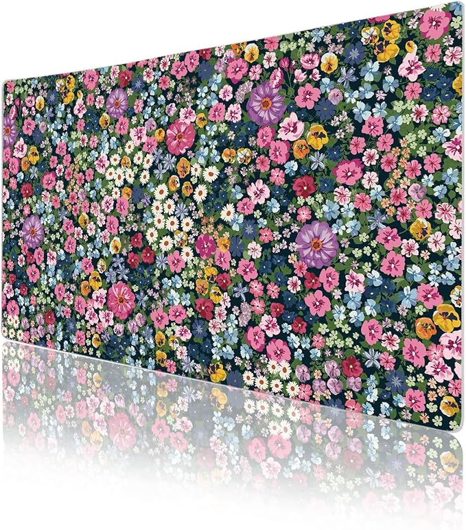 Colorful Star Large Mouse Pad, Floral Desk Mat Office Supplies, Waterproof Faux Leather Big Gaming Mousepad for Women Girls, Blooming Flowers Desk Pad Home Office Décor Accessories 23.6" x 13.8"
