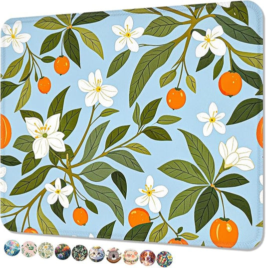 Mouse Pad, Cute Mouse Mat, 10" x 8", Light Blue Flower | Square Waterproof Gaming Computer Mat, Textured Top, Stitched Edges, Non-Slip Rubber Base for Office Home Laptop Keyboard