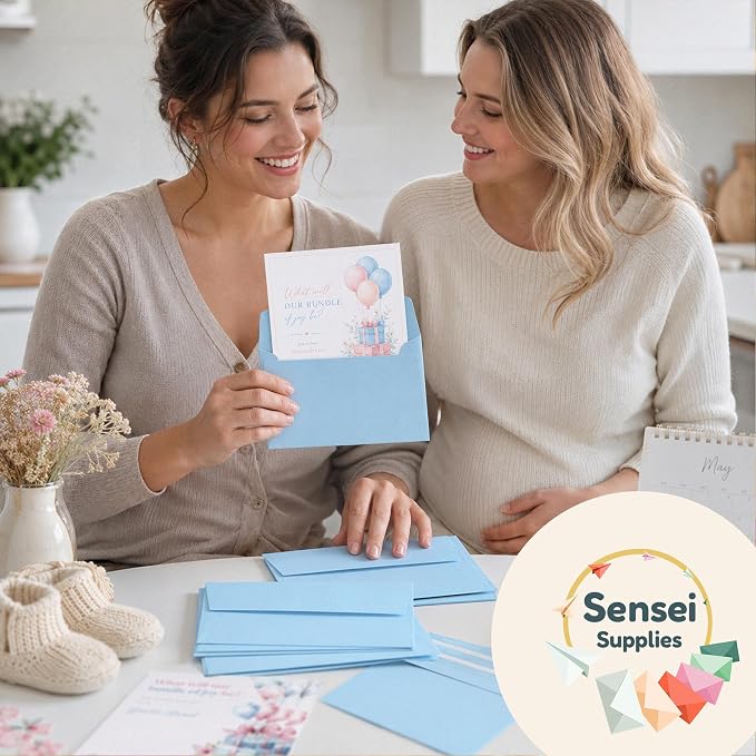 110 5x7 Light Blue Invitation Envelopes - for 5x7 Cards - A7 - (5 ¼ x 7 ¼ inches) - Perfect for Weddings, Graduation, Baby Shower - 120 GSM - Peel, Press & Self Seal - Square Flap
