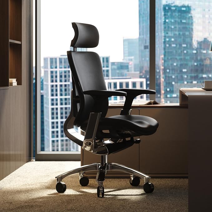 TOMU Genuine Leather Office Chair - Ergonomic Executive Office Chair for Boss and Manager, with Adjustable armrest, Headrest, Lumbar Support and Reclining Back- Luxury and Commercial
