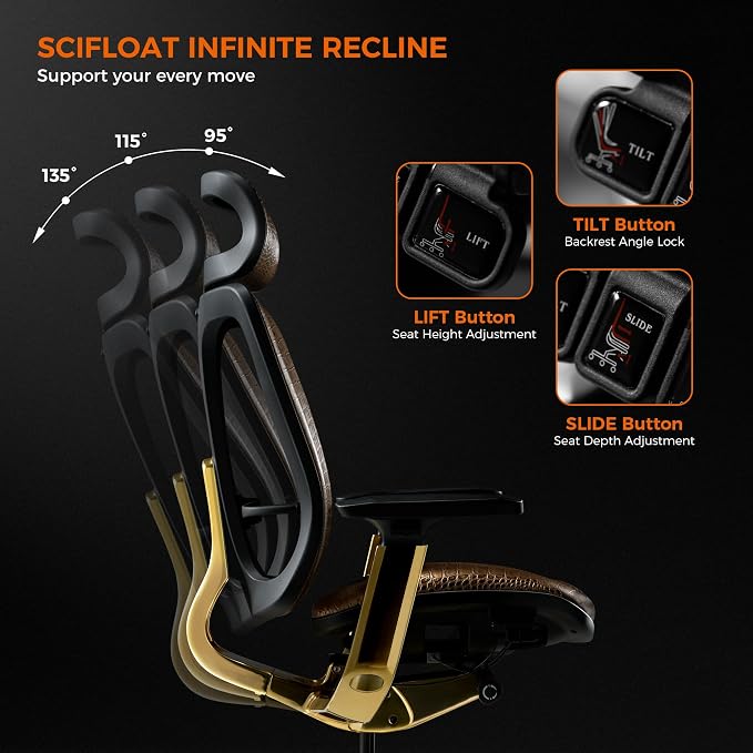 TOMU Genuine Leather Office Chair Cowhide, Ergonomic Executive Office Chair for Boss, with Golden Base,Adjustable armrest, Headrest, Lumbar Support and Reclining Back- Luxury and Commercial