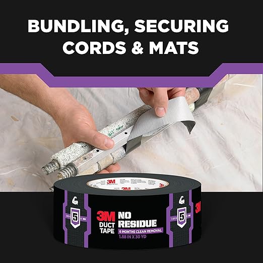 3M No Residue Duct Tape, 1.88 in x 20 yd, 1 Roll, Removes Without a Trace, Great for Bundling, Securing Cords, Tear by Hand Vertically and Horizontally, Ideal for Indoors and Outdoors (2420)
