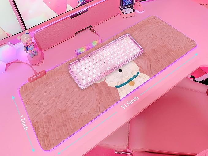 JMIYAV Pink RGB Gaming Mouse Pad 31.5x12 Inch PC XL Large Extended Glowing Led Light Up Desk Pad Non-Slip Rubber Base Computer Cute Mousepad Mat Desk Accessories Gaming Setup 51-7