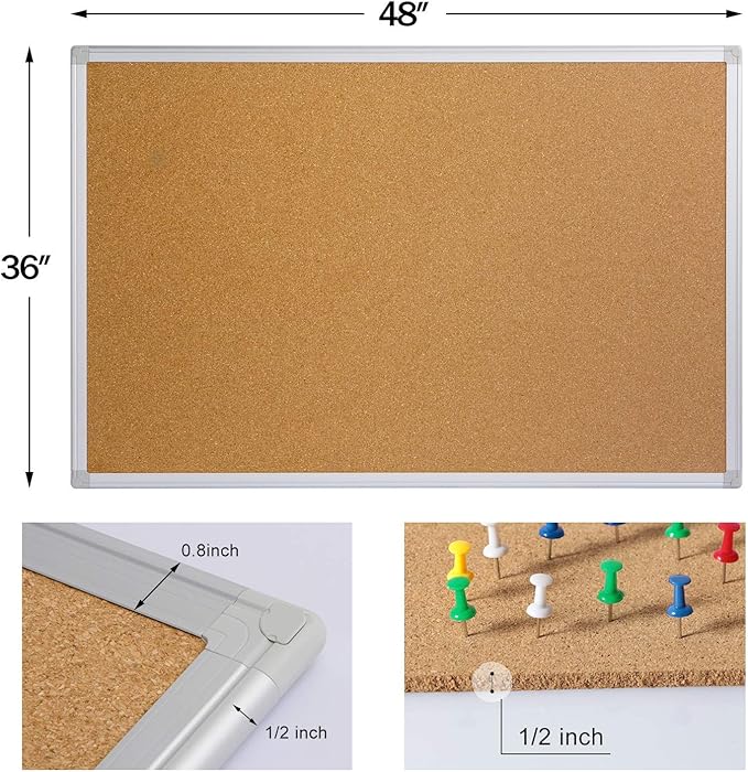 Board2by Bulletin Board 36 x 48, Silver Aluminium Framed 4x3 Large Wall Mounted Cork Office Notice Pin Board