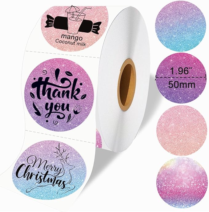 2 x 2 Round Thermal Labels, Thermal Printer Label Stickers for DIY Logo Design, Name Tag, Addressing, Food Labeling, Office Supplies, Shipping Thanks Card, 2 inch 500 PCS/Roll, 4 Color