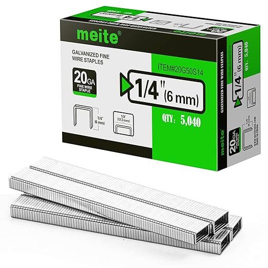 meite 20 Gauge Galvanized Upholstery Staples, 1/2-Inch (12.3 mm) Crown with 1/4-Inch Length, Heavy Duty for Construction, Furniture, Crafts & DIY Projects (5 Boxes)