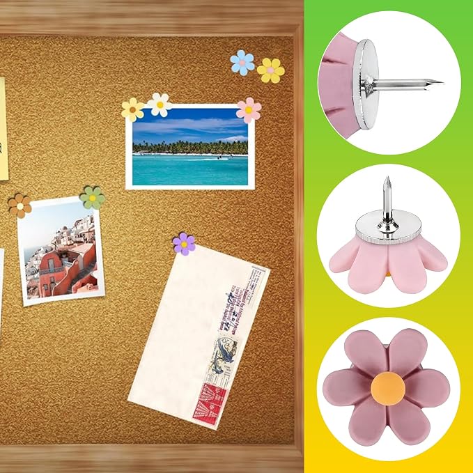 30 Pcs Flower Push Pins Decorative Thumb Tacks for Cork Board Bulletin Board Photo Wall Office School Supplies Colorful Floral Tacks for Decoration