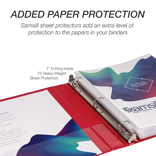 Samsill Durable 1 inch 3 Ring Binder, D Ring Binder, Customizable Clear View Cover, Basic Assortment, 12 Pack