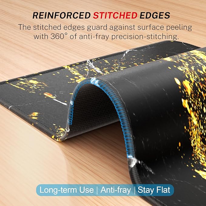 MROCO Mouse Pad [30% Larger] with Anti-Fray Stitched Edges, Premium-Textured Waterproof Surface, Non-Slip Rubber Base, Computer & Gaming Mouse Mat for Laptop, Office & Home, 8.5 x 11 in, Black Gold