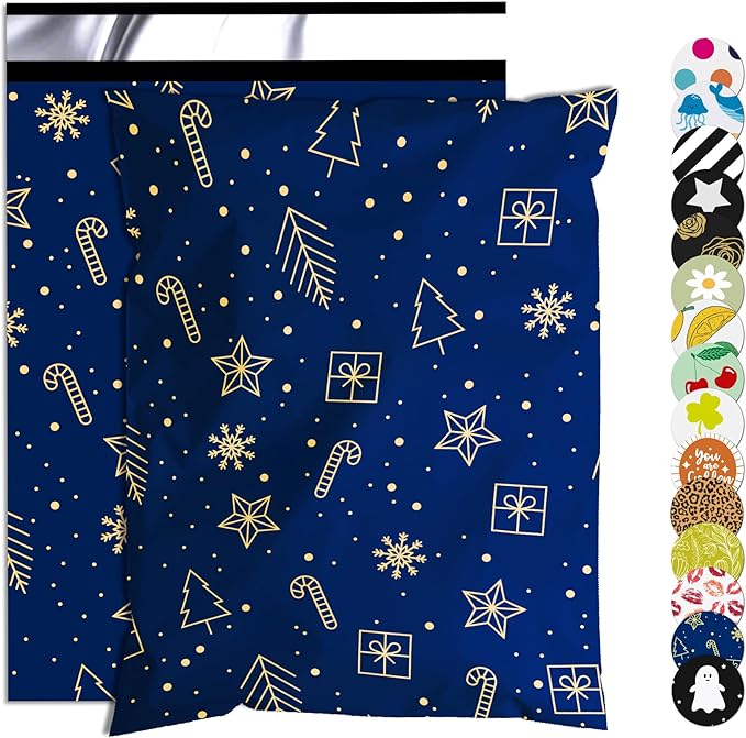 Christmas Poly Mailer 12x15.5 Inch 50 Pcs, Waterproof and Tear-Resistant Shipping Bags for Clothing, Strong Mailing Bags with Self-Seal, Cute Packaging Bags for Small Business - Starrysky