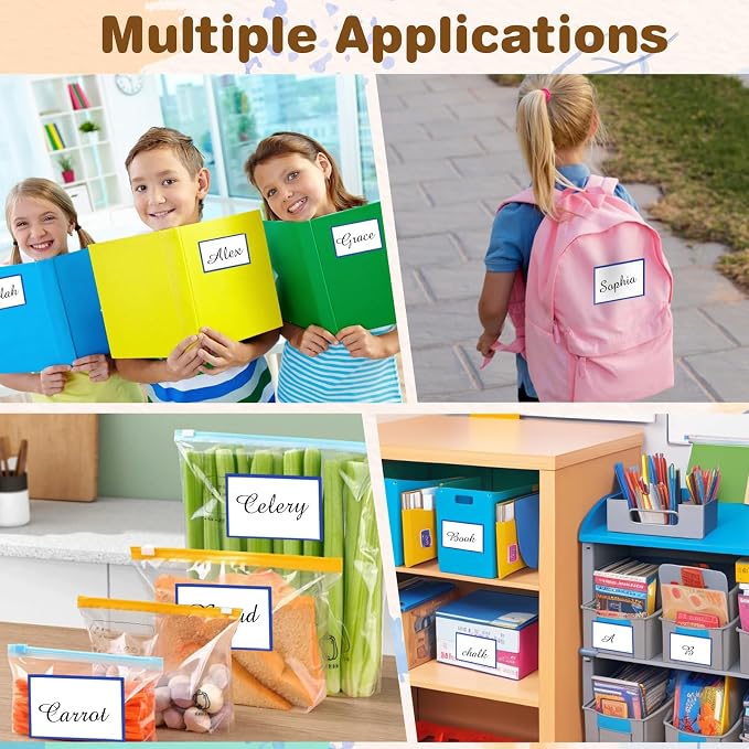 Starboling Name Tag Stickers, 200 Pcs 3"x2" Deep Blue Plain Stickers, Colorful Border, for Office, Meeting, School and Home