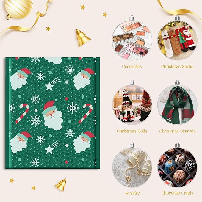Fuxury Bubble Mailers 8.5x12 Inch 10 Pack Christmas Padded Envelopes Usable Size 8.5x11" Thick Mailing Envelopes Bubble Opaque Padded Mailers Shipping Bags for Mailing Jewelry Makeup Small Business #2