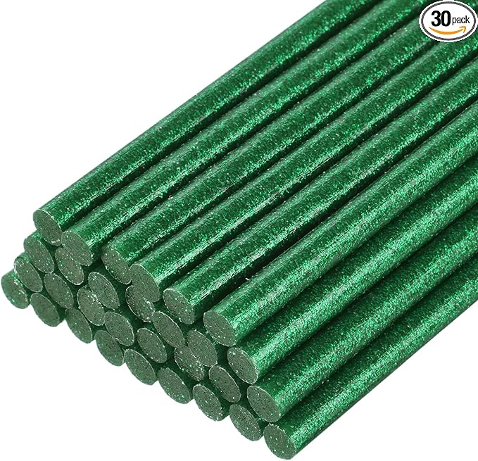 uxcell 30pcs Full Size Hot Glue Gun Sticks 8-inch x 0.27-inch High Sticky Small Hot Glue Sticks for Glue Gun, Glitter Green
