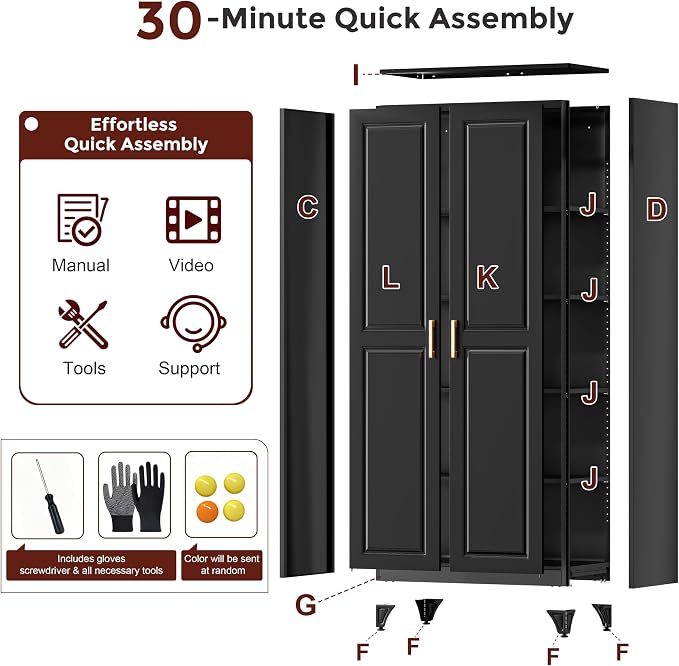 75" Metal Kitchen Pantry Cabinet, Storage Cabinets with 2 Doors | Kitchen Cabinet with 5 Adjustable Shelves, Tall Food Pantry Storage Cabinet, Cupboard for Kitchen, Dining Room, Living Room