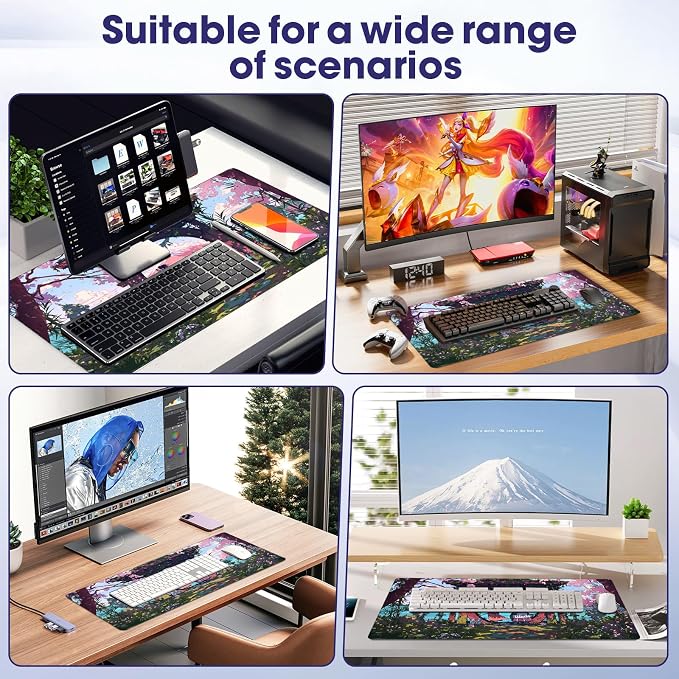 Large Extended Mouse Pad with Stitched Edges 35.4"x15.7" - Waterproof Desk Mat, Non-Slip Rubber Base for All-Desk Coverage, Perfect for Gaming Office Home, Sakura