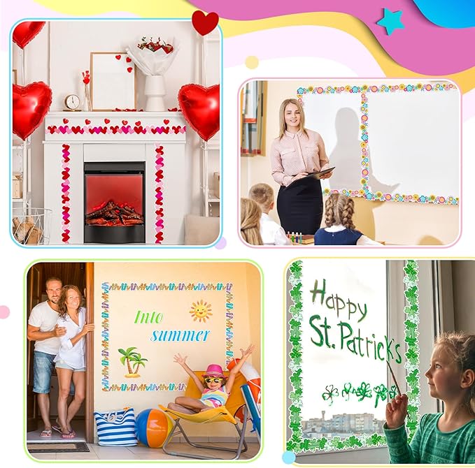 Geyee 12 Rolls 394 ft Holiday Bulletin Board Borders Seasonal Bulletin Board Decorations Easter Summer Trim for School Classroom Wall Decor