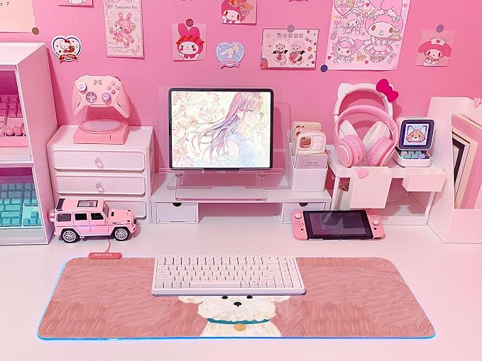 JMIYAV Pink RGB Gaming Mouse Pad 31.5x12 Inch PC XL Large Extended Glowing Led Light Up Desk Pad Non-Slip Rubber Base Computer Cute Mousepad Mat Desk Accessories Gaming Setup 51-7